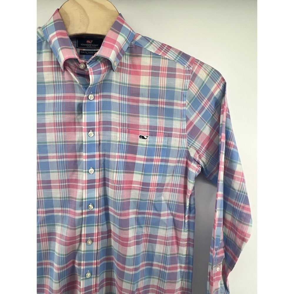 Vineyard Vines Slim Fit Tucker Shirt Pastel Plaid Mens Medium Long Sleeved